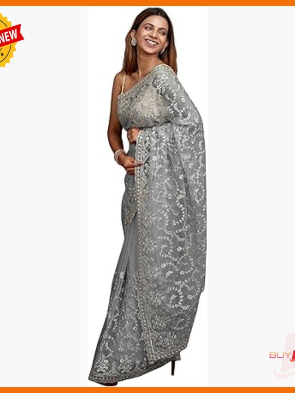 Net Embroidery Saree with Unstitched Blouse Piece, Festival Wear